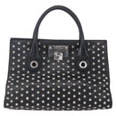 Jimmy Choo Studs Hand Bag Leather Black Silver Auth 149751-13