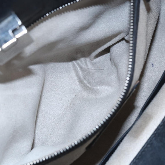 Jimmy Choo Studs Hand Bag Leather Black Silver Auth 149751