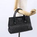 Jimmy Choo Studs Hand Bag Leather Black Silver Auth 149751-22