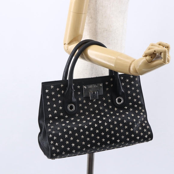 Jimmy Choo Studs Hand Bag Leather Black Silver Auth 149751
