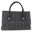 Jimmy Choo Studs Hand Bag Leather Black Silver Auth 149751-2
