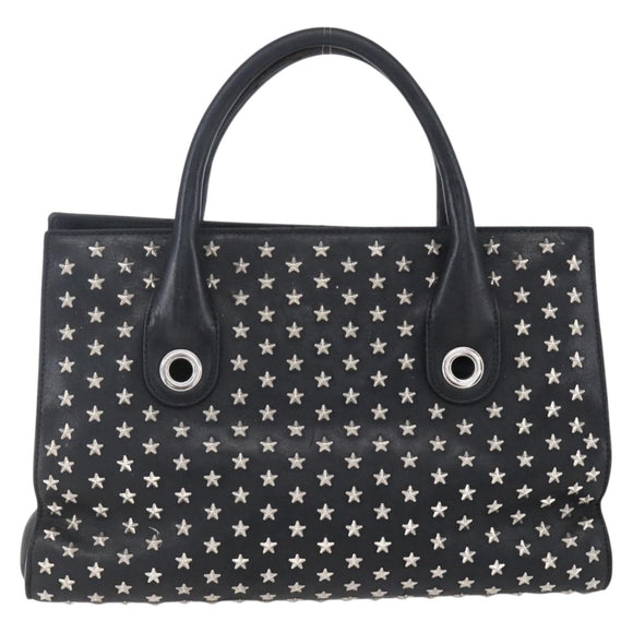 Jimmy Choo Studs Hand Bag Leather Black Silver Auth 149751