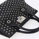 Jimmy Choo Studs Hand Bag Leather Black Silver Auth 149751-6