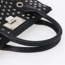 Jimmy Choo Studs Hand Bag Leather Black Silver Auth 149751-7
