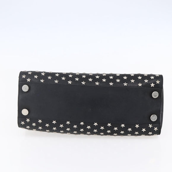 Jimmy Choo Studs Hand Bag Leather Black Silver Auth 149751