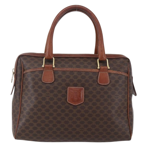 CELINE Macadam Canvas Hand Bag PVC Leather Brown Gold Auth 149753