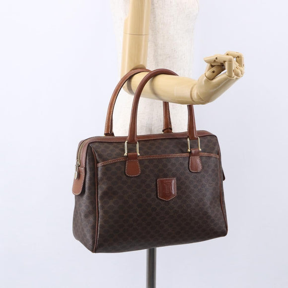 CELINE Macadam Canvas Hand Bag PVC Leather Brown Gold Auth 149753