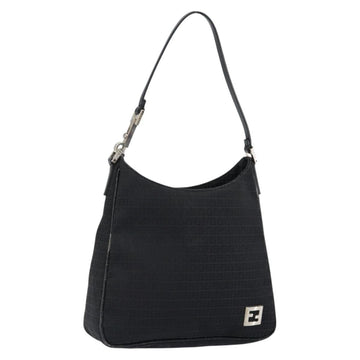 FENDI Zucchino Canvas Shoulder Bag Black Silver Auth 149754