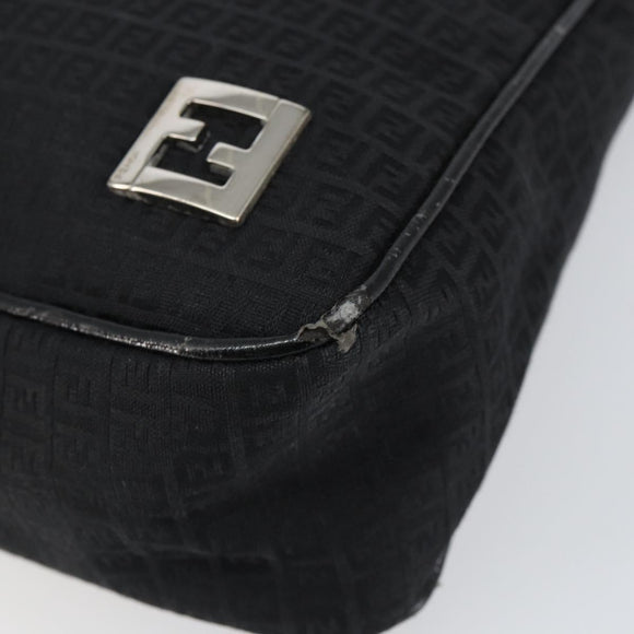 FENDI Zucchino Canvas Shoulder Bag Black Silver Auth 149754