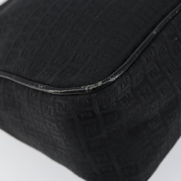 FENDI Zucchino Canvas Shoulder Bag Black Silver Auth 149754