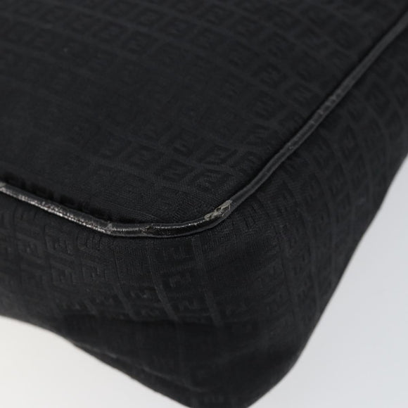 FENDI Zucchino Canvas Shoulder Bag Black Silver Auth 149754