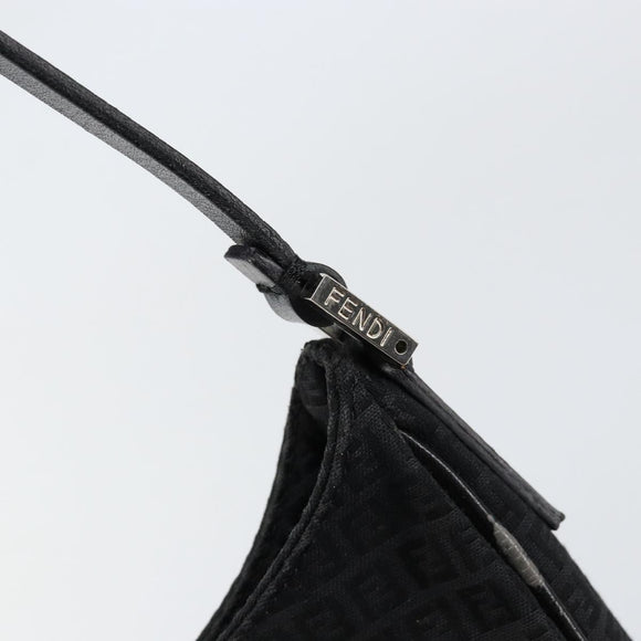 FENDI Zucchino Canvas Shoulder Bag Black Silver Auth 149754