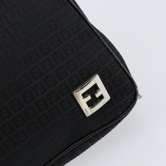 FENDI Zucchino Canvas Shoulder Bag Black Silver Auth 149754