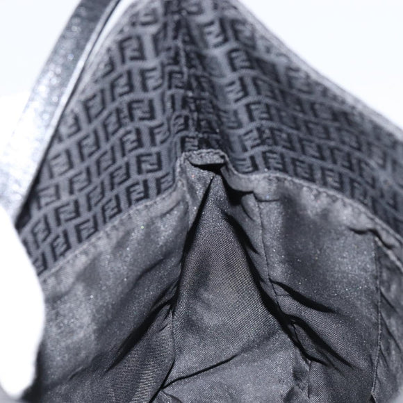 FENDI Zucchino Canvas Shoulder Bag Black Silver Auth 149754