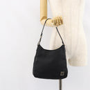 FENDI Zucchino Canvas Shoulder Bag Black Silver Auth 149754-22