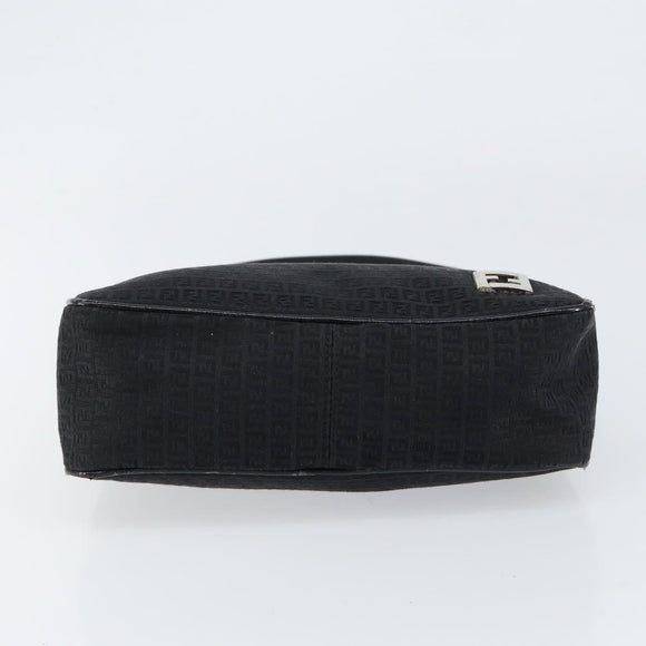 FENDI Zucchino Canvas Shoulder Bag Black Silver Auth 149754