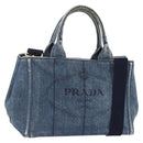 PRADA Canapa PM Hand Bag Denim 2way Blue Gold Auth 149755-1