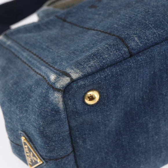 PRADA Canapa PM Hand Bag Denim 2way Blue Gold Auth 149755