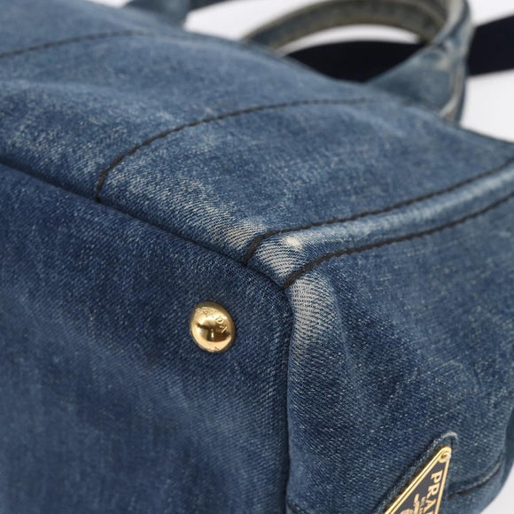 PRADA Canapa PM Hand Bag Denim 2way Blue Gold Auth 149755