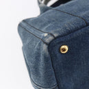 PRADA Canapa PM Hand Bag Denim 2way Blue Gold Auth 149755-17