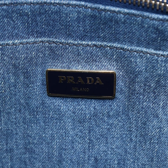 PRADA Canapa PM Hand Bag Denim 2way Blue Gold Auth 149755
