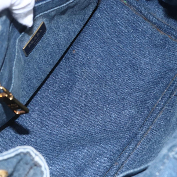 PRADA Canapa PM Hand Bag Denim 2way Blue Gold Auth 149755