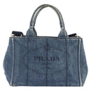PRADA Canapa PM Hand Bag Denim 2way Blue Gold Auth 149755-13