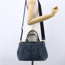 PRADA Canapa PM Hand Bag Denim 2way Blue Gold Auth 149755-25