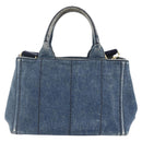 PRADA Canapa PM Hand Bag Denim 2way Blue Gold Auth 149755-2