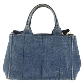 PRADA Canapa PM Hand Bag Denim 2way Blue Gold Auth 149755 - 0