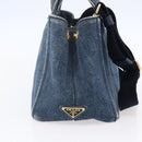 PRADA Canapa PM Hand Bag Denim 2way Blue Gold Auth 149755-3