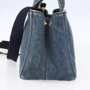 PRADA Canapa PM Hand Bag Denim 2way Blue Gold Auth 149755-4