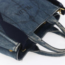 PRADA Canapa PM Hand Bag Denim 2way Blue Gold Auth 149755-6