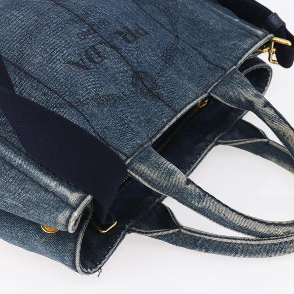 PRADA Canapa PM Hand Bag Denim 2way Blue Gold Auth 149755