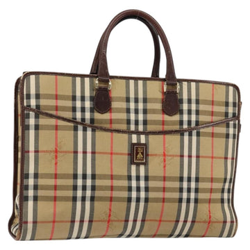 Burberrys Nova Check Business Bag Canvas Beige Gold Auth 149757