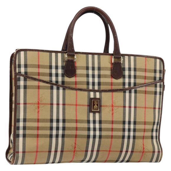 Burberrys Nova Check Business Bag Canvas Beige Gold Auth 149757
