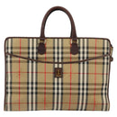 Burberrys Nova Check Business Bag Canvas Beige Gold Auth 149757-13
