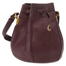 CARTIER Must Line Shoulder Bag Leather Bordeaux Gold Auth 149759-1