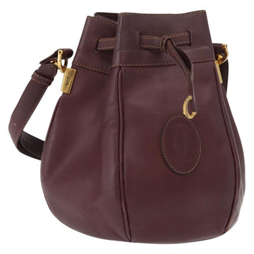 CARTIER Must Line Shoulder Bag Leather Bordeaux Gold Auth 149759