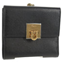 Salvatore Ferragamo Gancini Bifold Wallet Leather Black Gold Auth 149762AV-1