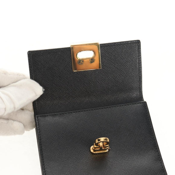 Salvatore Ferragamo Gancini Bifold Wallet Leather Black Gold Auth 149762AV