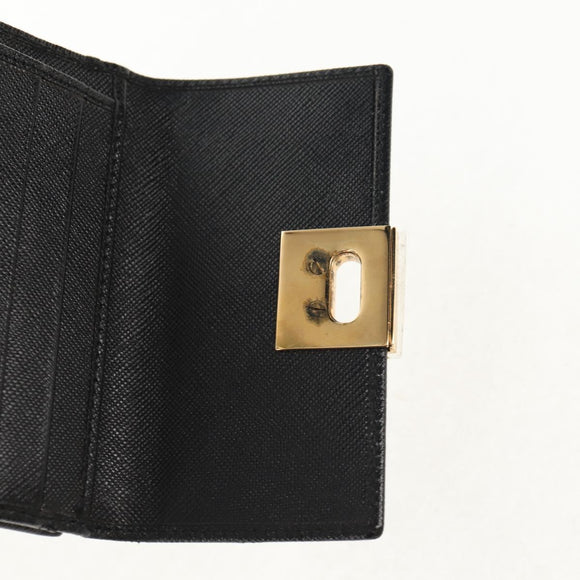 Salvatore Ferragamo Gancini Bifold Wallet Leather Black Gold Auth 149762AV