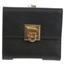 Salvatore Ferragamo Gancini Bifold Wallet Leather Black Gold Auth 149762AV-13