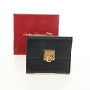 Salvatore Ferragamo Gancini Bifold Wallet Leather Black Gold Auth 149762AV-12