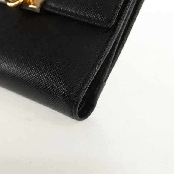 Salvatore Ferragamo Gancini Bifold Wallet Leather Black Gold Auth 149762AV