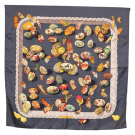 HERMES Carre 90 Scarf Silk ""COUVEE D'HERMES"" Gray Auth 149765