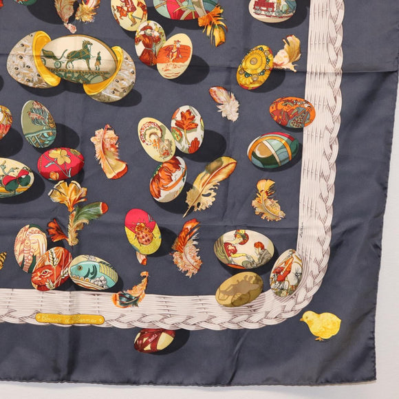 HERMES Carre 90 Scarf Silk ""COUVEE D'HERMES"" Gray Auth 149765