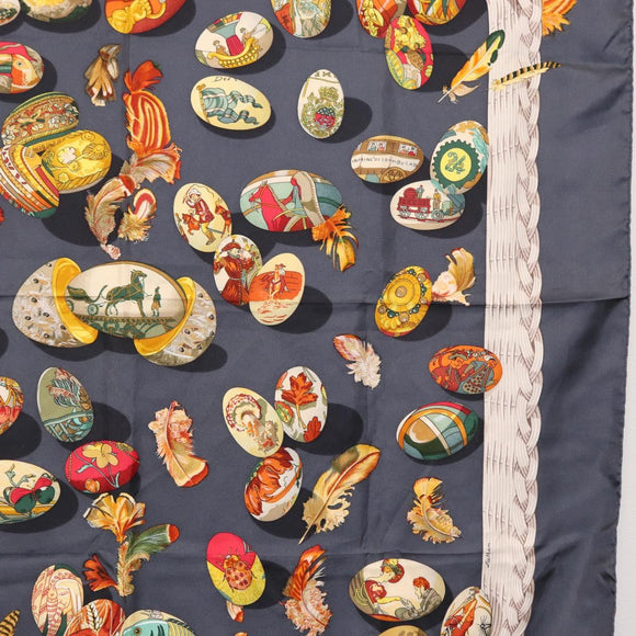 HERMES Carre 90 Scarf Silk ""COUVEE D'HERMES"" Gray Auth 149765