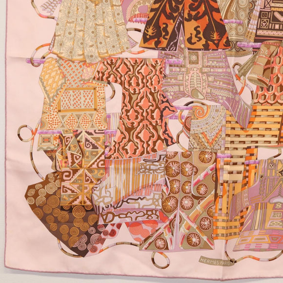 HERMES Carre 90 Scarf Silk ""VOYAGE EN ETOFFES"" Pink Auth 149767