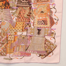HERMES Carre 90 Scarf Silk ""VOYAGE EN ETOFFES"" Pink Auth 149767-5